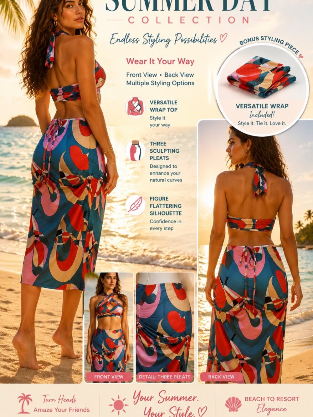 New-SHEIN-M- "SUMMER DAY"SKIRT SET(top band)